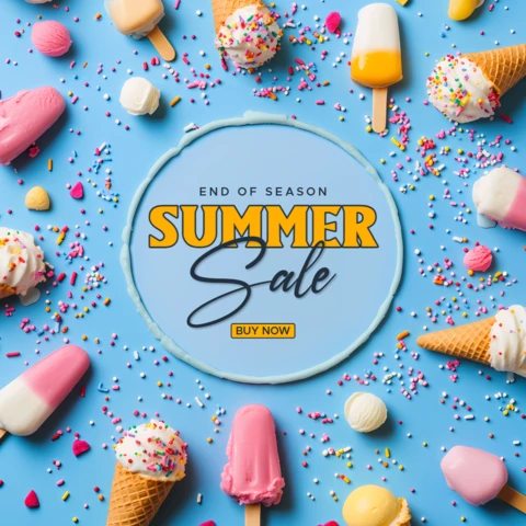 Colorida plantilla de diseño de rebajas de verano para promociones de dulces y helados