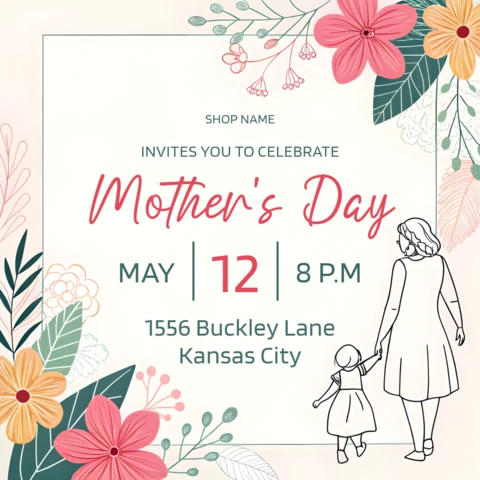 Floral Mother's Day Invitation Template - Elegant Design for Celebrations