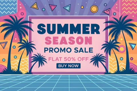 80's nostalgisch neon kleurontwerp voor zomervakantie uitverkoop sjabloon