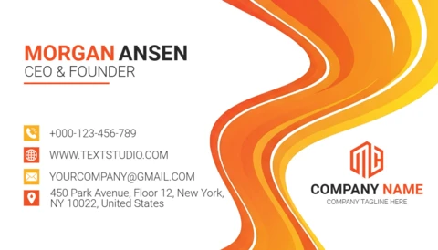 Modèle de carte de visite créatif et vibrant design vague orange et jaune pour un branding moderne