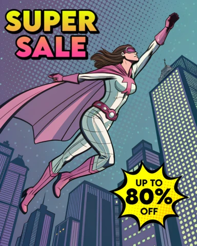 Comic Style Superhero Sale Design Template for Promotional Flyers