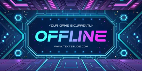 Plantilla de diseño de juego offline futurista retrowave con gráficos de neón