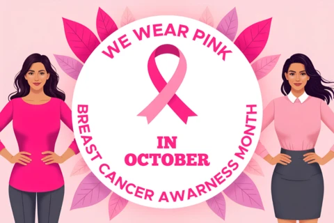 Breast Cancer Awareness Month Design Template with Pink Ribbon for Posters