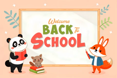 Modelo de design de volta às aulas com ilustrações de animais fofos para cartazes educativos