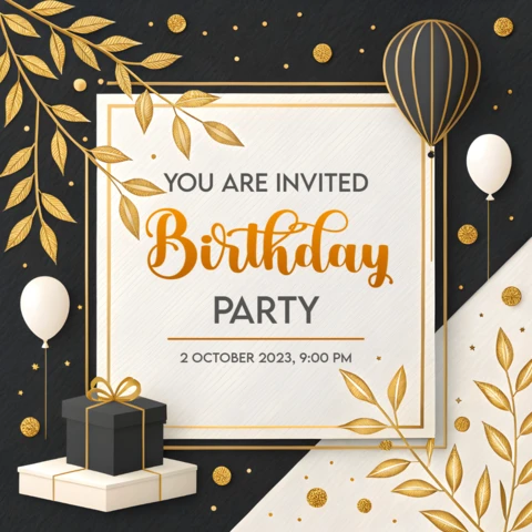 Elegant Gold and Black Birthday Party Invitation Template Design