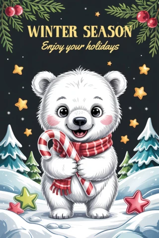 Winter Season Polar Bear Design Template for Holiday Greeting Cards