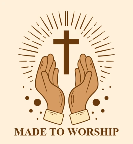 Feito para adorar, mãos levantadas em louvor, modelo de design de camiseta cristã.