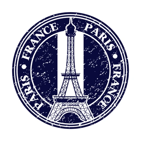 Paris France Eiffel Tower Stamp Logo Design Template