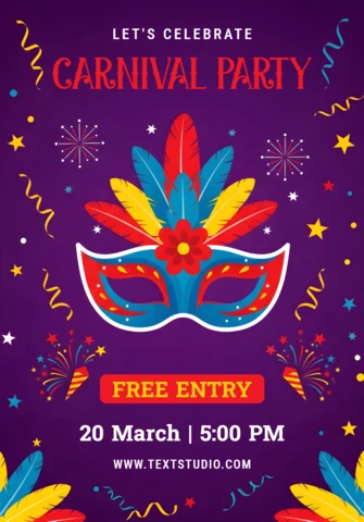 Modèle d'affiche de fête de carnaval coloré avec un design de masque festif
