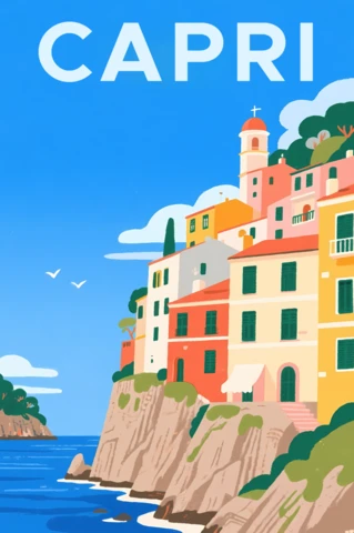 Template de design costeiro de Capri para pôsteres de viagem