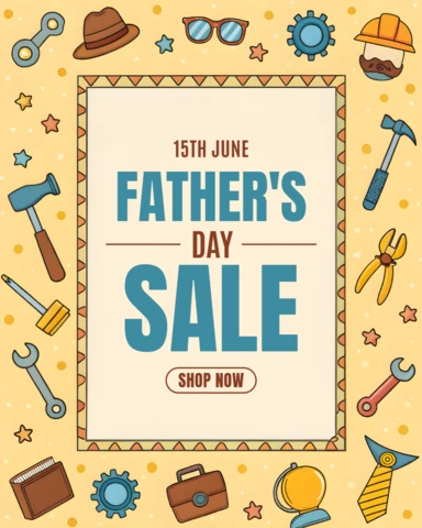 Playful Father's Day Sale Template Design with Tools and Icons