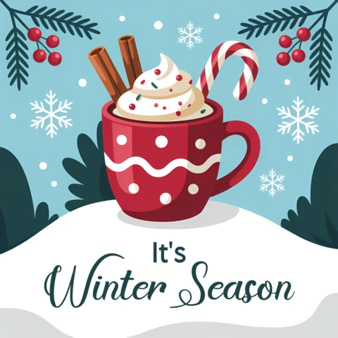 Modelo de design de caneca da temporada de inverno para cartões de saudação de férias