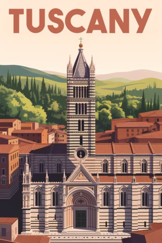 Tuscany Design Template with Vintage Illustration for Travel Poster
