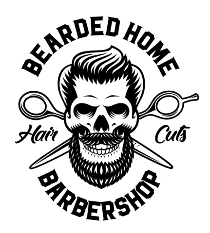 Beard Home Barbershop Vintage Skull Logo Design Template