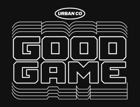 Plantilla de diseño de camiseta con tipografía y líneas en negrita blanca de buen juego urbano