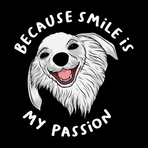 Chien souriant cartoon « le sourire est ma passion » citation positive pour design de t-shirt sur le thème des animaux de compagnie