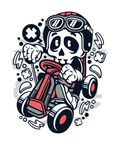 Gokart Skeleton Cartoon Character Design Template
