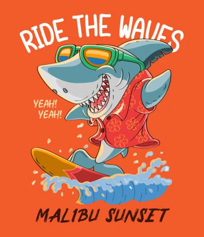 Plantilla de diseño de tiburón surfista: cabalga las olas con las vibraciones del atardecer de Malibú