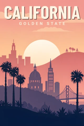 California Los Angeles Retro Design Template for Posters