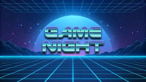 Retrowave Game Night Design Template with Neon Grid and Cosmic Background