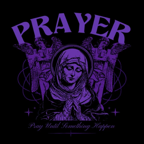 Plantilla de diseño de camiseta angelical inspirada en la fe de la oración con 'reza hasta que algo suceda'