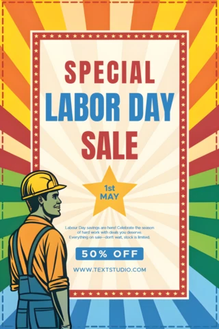 Modèle de design rétro pour les soldes de la fête du travail - fêtez avec 50% de réduction !