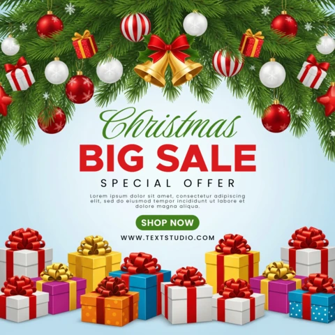 Kerst grote uitverkoop poster feestelijke rand met versieringen, zuurstokken en kleurrijke cadeauboxen