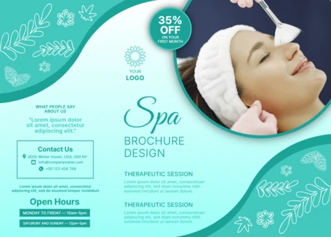 Zarif spa broşürü şablonu, wellness tanıtımı için çiçek desenli