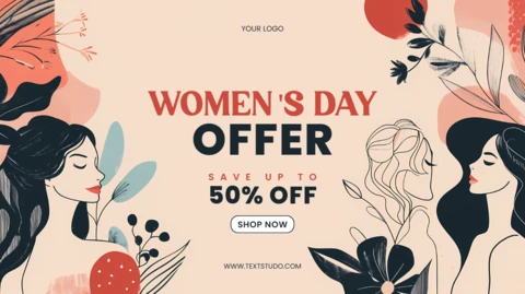 Women's Day Offer Banner Template With Retro Flat Design