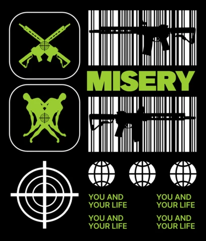 Plantilla de diseño de arte callejero con gráficos de armas para ropa y mercadería.