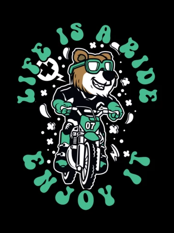 La vie est une moto de balade avec un modèle de conception de t-shirt de personnage de dessin animé d'ours