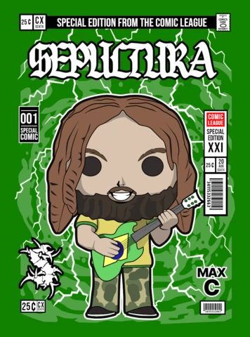 Plantilla de diseño de portada de revista de personaje de dibujos animados de max cavalera sepultura