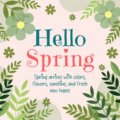 Spring Floral Design Template for Greeting Cards with Flowers and Leaves