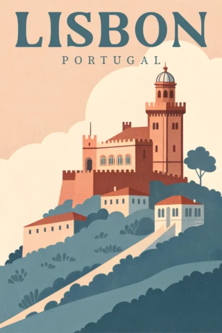 Lissabon Sintra Portugal vintage ontwerp voor reisposters afdrukken