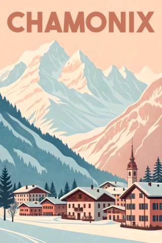 Chamonix Mountain Landscape Design Template for Travel Posters