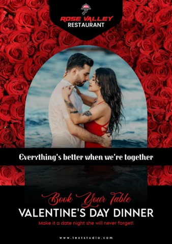 Red And Black Valentine's Day Ad of Couple Restaurant Poster