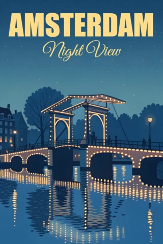 Amsterdam Night View Design Template for Posters