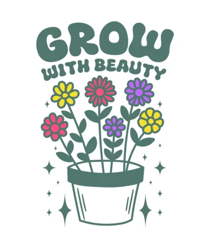 Grow with Beauty Motivational Floral Artwork for a Positive Mindset T-Shirt Design Template