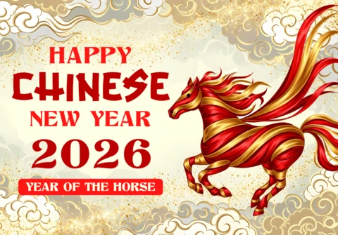 Chinese nieuwjaar 2026 paard ontwerp sjabloon voor feestelijke wenskaarten