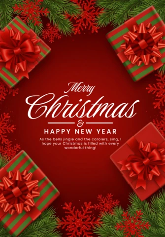 Christmas Card with Pine Branches & Snowflakes Elegant Seasonal Design