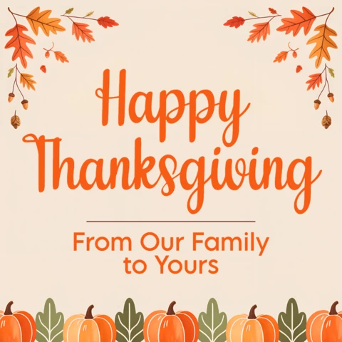 Thanksgiving Greeting Card Design Template with Autumn Leaves and Pumpkins