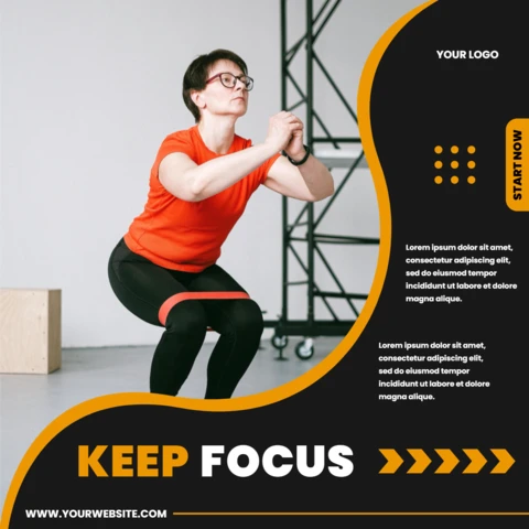Modèle de conception d'un post instagram commercial pour une salle de sport motivante