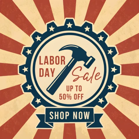 Retro Labor Day Sale Template Design with Hammer Icon and Bold Typography