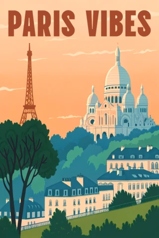 Paris Vibes with Eiffel Tower and Sacré Cœur Design Template for Travel Posters