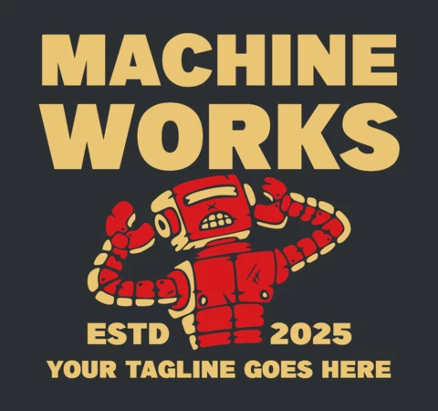 Machine Works with Robot Vintage T-shirt Design Template