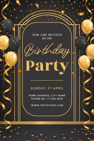 Elegant Birthday Party Invitation Template Design with Gold and Black Accents