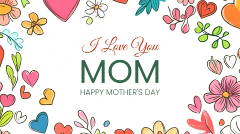 Lovely Floral Mother's Day Minimalist Design with Cute Hearts for Card Template