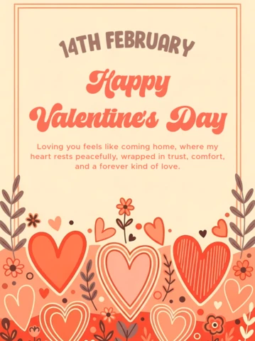 Valentine's Day Hearts and Flowers Design Template for Vintage Greeting Cards