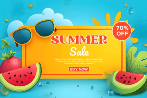 Vibrant Summer Sale Design Template with Fruits and Sunglasses