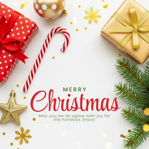Holiday Season Card White Background with Festive Garland and Presents Framing Merry Christmas Wishes Design Template
